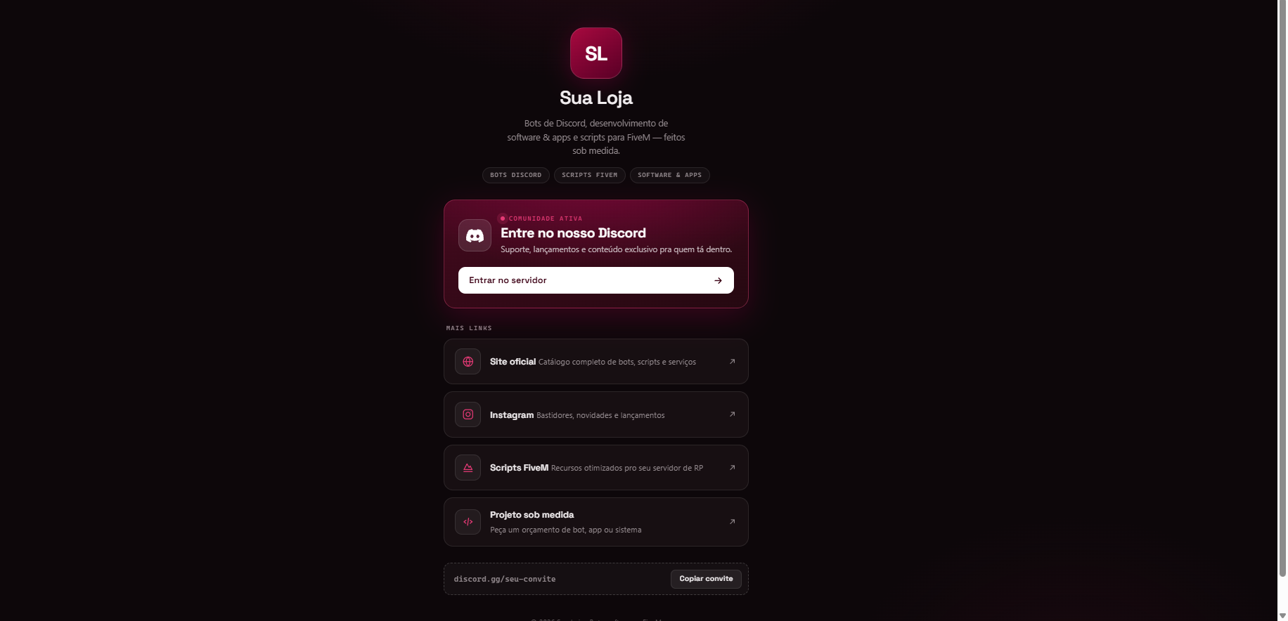 Loja de bots de Discord e scripts FiveM